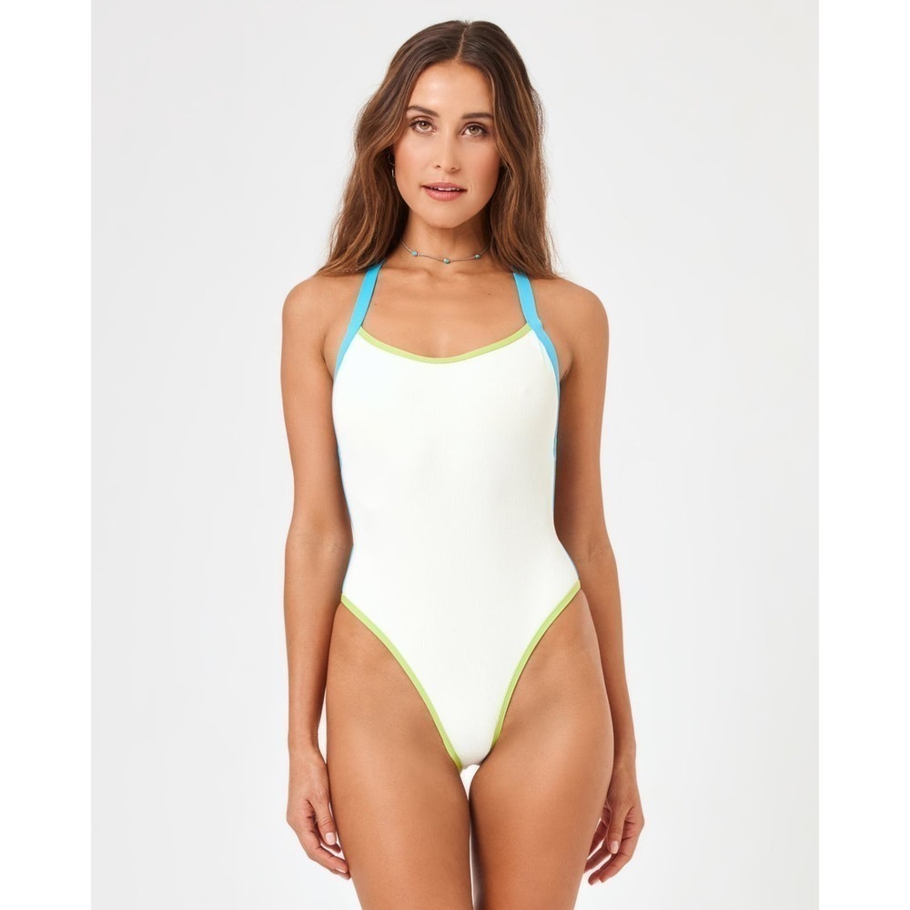 L*Space Ribbed Baewatch One Piece Swimsuit Colorblock Size S NWT